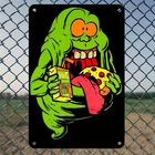 Tin Metal Signs Home Décor 8x12 Vintage Retro Cartoon Eating Pizza Cereal Wall