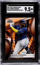 Junior Caminero 2025 Topps Chrome Black Orange Wave /25 SGC 9.5