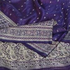Sanskriti Vintage Purple Sarees Pure Satin Woven Brocade/Banarasi Sari Fabric