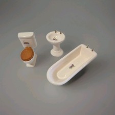 Vintage Dollhouse Miniature 3 Pc White Floral Porcelain Bathroom Set 1:12