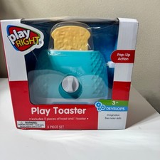 Play Right Pretend Play Toaster Set Teal Plastic Pop Up Action 3 Piece Toy