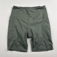 Danskin Yoga Bike Shorts Green High Rise Pockets Activewear Womens Size Small