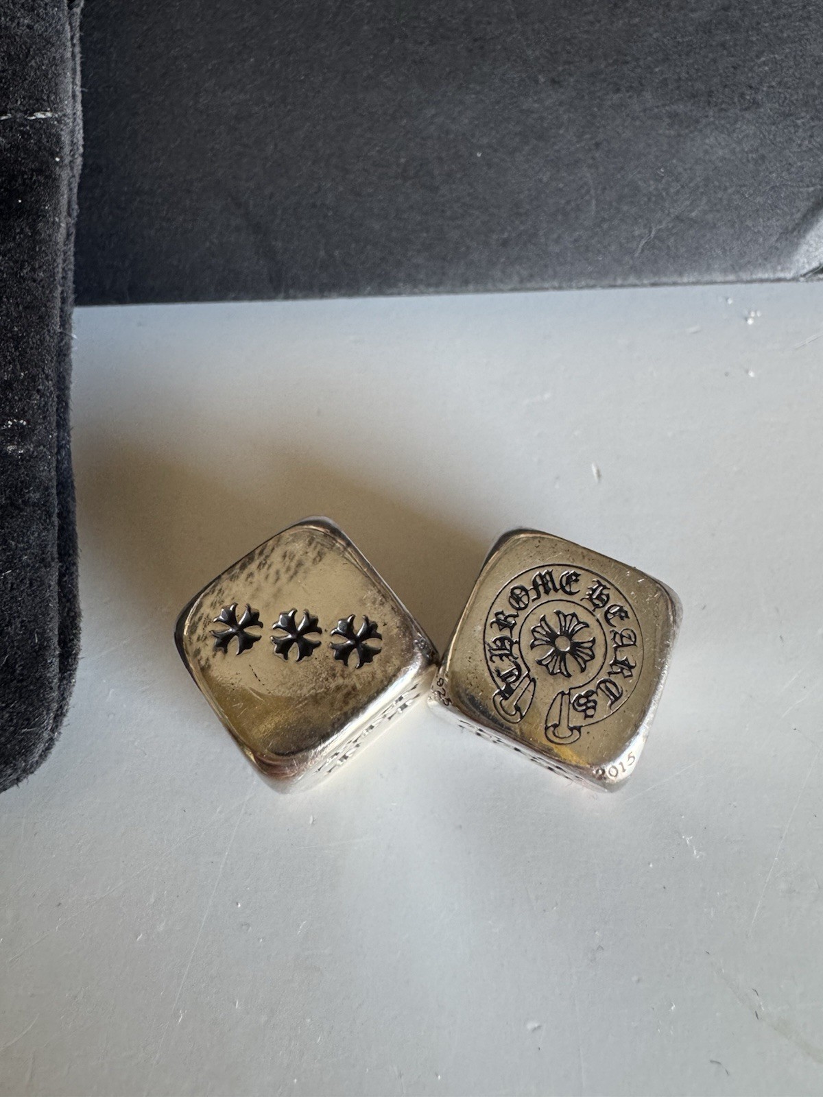 CHROME HEARTS Solid Sterling Silver DICE Set - VIP Gift 58.5g Suede Pouch & Bag thumbnail 2