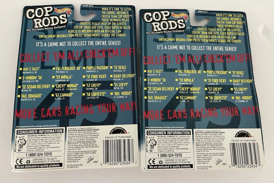 Hotwheels 1999 "COP RODS SERIES" Juego completo de 16 Foto 2 de 4