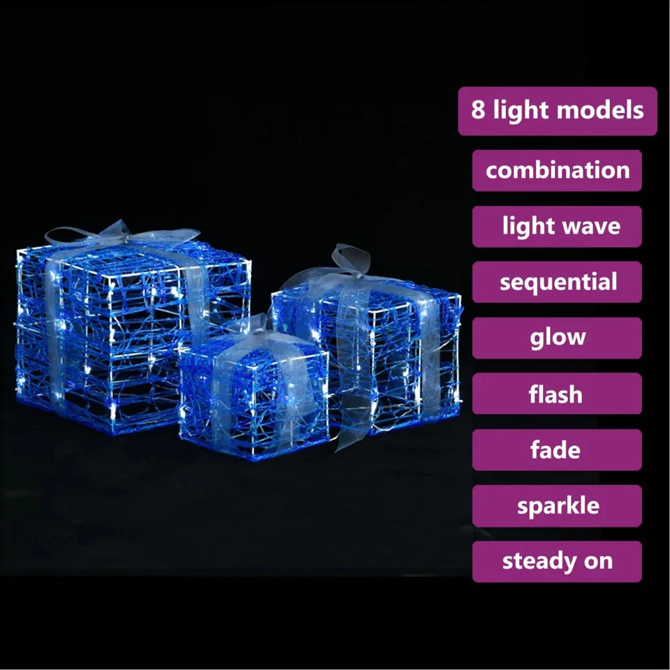 Set of 3 Decorative Acrylic Christmas Gift Boxes Cold White Holiday Decor - Image 3 of 4