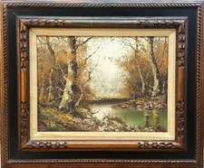VTG Mid-20th C Orig. Textured Impression. O/C Autumnal Landscape Signed S. Wang!