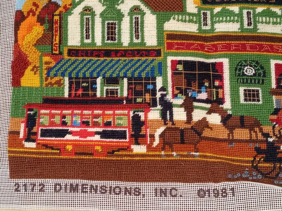 Vtg #2172 Dimensions 1981 Village Shopping Cross Stitch Ready To Frame 18 x 14 - Image 4 of 4