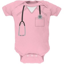 Halloween Doctor Scrubs Costume Light Pink Soft Baby One Piece