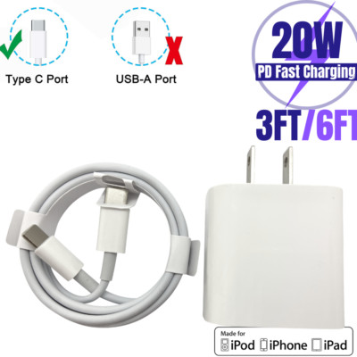 For iPhone12 Pro Max 20W PD Wall Charger Power Adapter USB C Fast Charging Cable