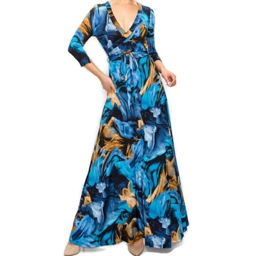 Blue Flame Faux Wrap Maxi Dress | eBay