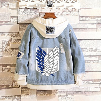 Male Famale Jeans Coats Anime Attack On Titan Denim Jacket Casual Hoodies  Spring | eBay