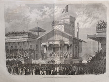 Stampa antica  Corse Longchamps Ippica Equitazione 1867