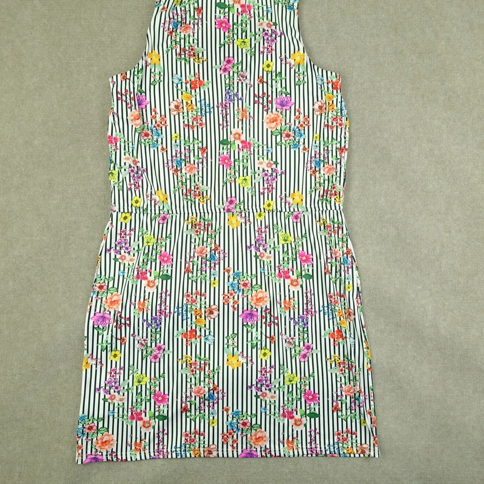 Vestido sin mangas Nina Leonard para mujer 1X blanco a rayas rosa floral con cordón en la cintura Foto 3 de 4