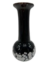 Black and White Art Glass Vase Contemporary Abstract Decor Hand Blown 6.5 Inch