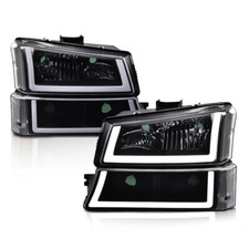 Fit For 2003-2007 Silverado Black Housing Led Drl Headlights Clear Signal Bumper