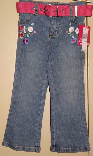 Bongo Girls Denim Stretch Flower Jeans Size 8 Pink Belt Blue Pant Capri New NWT - 第 12/12 張圖片