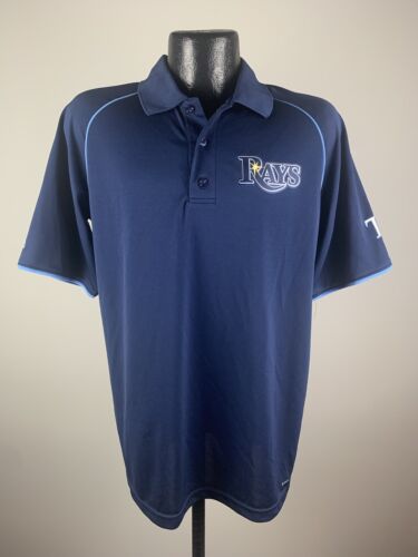 Men's Majestic Cool Base Tampa Bay Rays Navy Alternate Rays Logo SS Polo Small