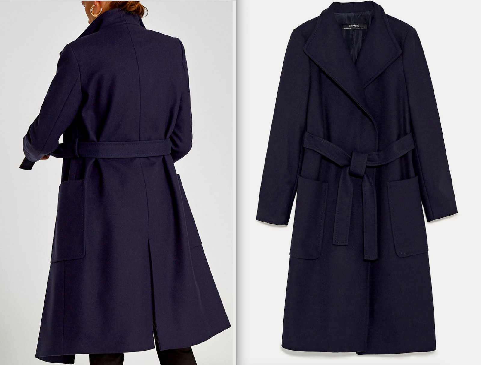 ZARA LONG COAT WOOL BLEND NAVY COAT JACKET HIGH NECK COLLAR BELT SIZE S NEW image 4