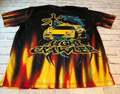 Vintage No Boundaries Night Crawler Dragon Car Flaming T-shirt Size XL Thin
