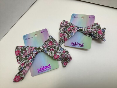 Scunci Women's Floral Printed 2 Count, Bow Snap Clip NEW FREE SHIPPING