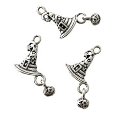 10 Halloween Charms Witch Hat Jack O Lantern Dangle Silver Bead Drop Pendants