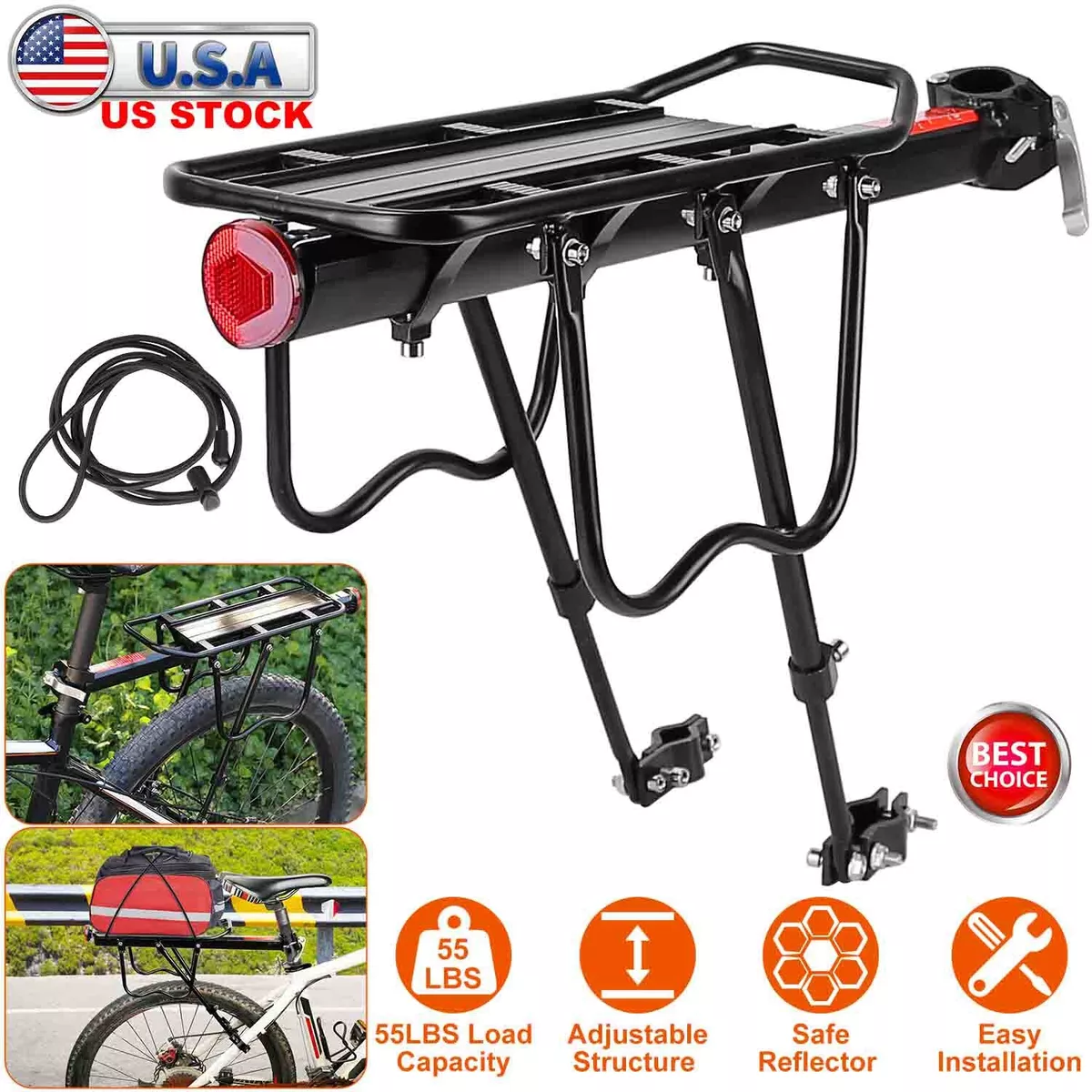 55lb Rear Bike Rack Bicycle Cargo Rack Luggage Carrier Cycling