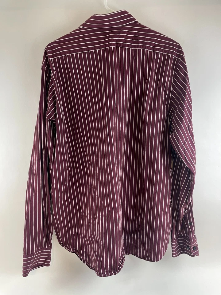 Express1MX Shirt Men's Size XL 17-17.5 Burgundy White Striped Button Up long Slv - Image 2 of 4