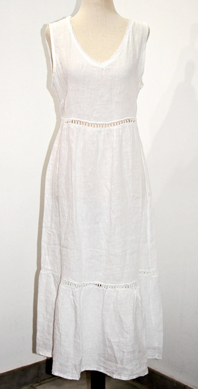 VALENTINO Abito estivo Valentina Naldi 100% lino orlo all'uncinetto a strati tg M Made in Italy