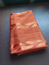 Vintage Curtains, Orange 70s Striped Satin W 68" L45".  UNLINED TAPE TOP