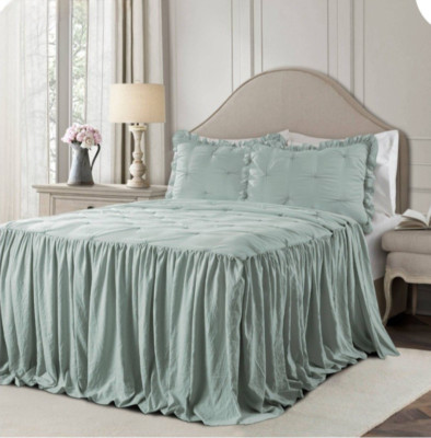 LUSH DECOR Ravello Pintuck Ruffle Skirt Bedspread Vintage Chic Farmhouse Style