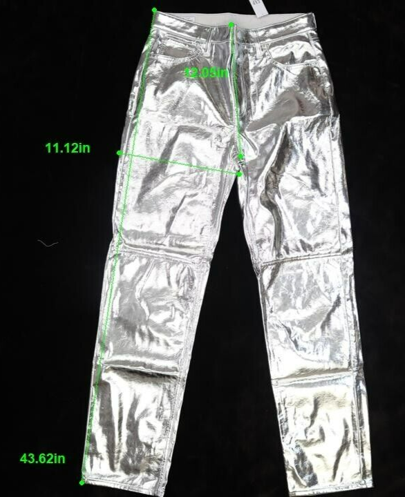 Gap High Rise Vegan Leather Cheeky Straight Pants Silver Metallic