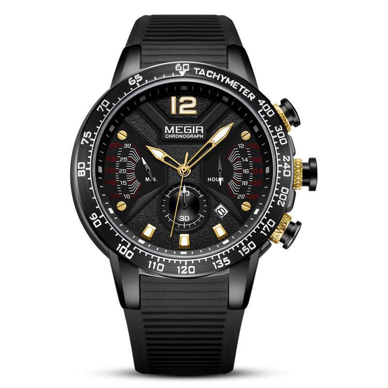 Sport Chronographe Militaire Luxe Montre Quartz Montres MEGIR Homme Silicone