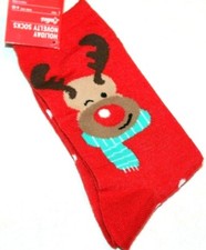 Ladies' Christmas/Holiday Socks Winking Reindeer  Polka Dots  Shoe Size 4-10