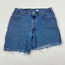 Vintage Levis 560 Shorts Size 35 Medium Wash Cutoff Asymmetric Hem Cotton Y2K