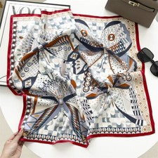 Sciarpa donna quadrata 100% seta gelso 26" fazzoletto da collo avvolgente bianco rosso geometrico