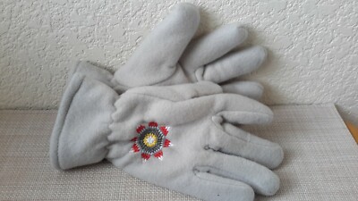 Women s Fleece Gloves  Native Tribal Southwest Design Decoration Light Gray 