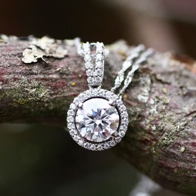Lab Grown Moissanite Anhänger massiv 14k Weißgold, Top Grade VVS D Farbe,, AAA