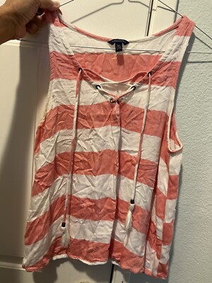 Aéropostale DESIGN NYC PINK WHITE STRIPES LACE UP FRONT CUTE CASUAL SUMMER TOP