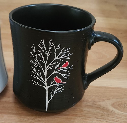 2 Peppermint and Pines 18oz Mugs Cardinals Trees New no tags. 1 Black 1 White - Picture 3 of 14