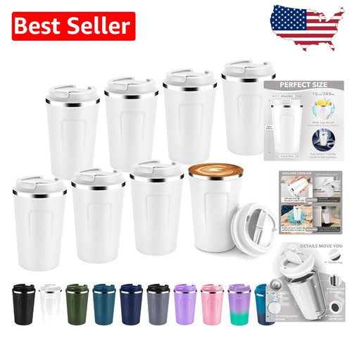 Reusable 12 oz Travel Coffee Cups, Double Wall Insulated – Perfect Gift Set of 8