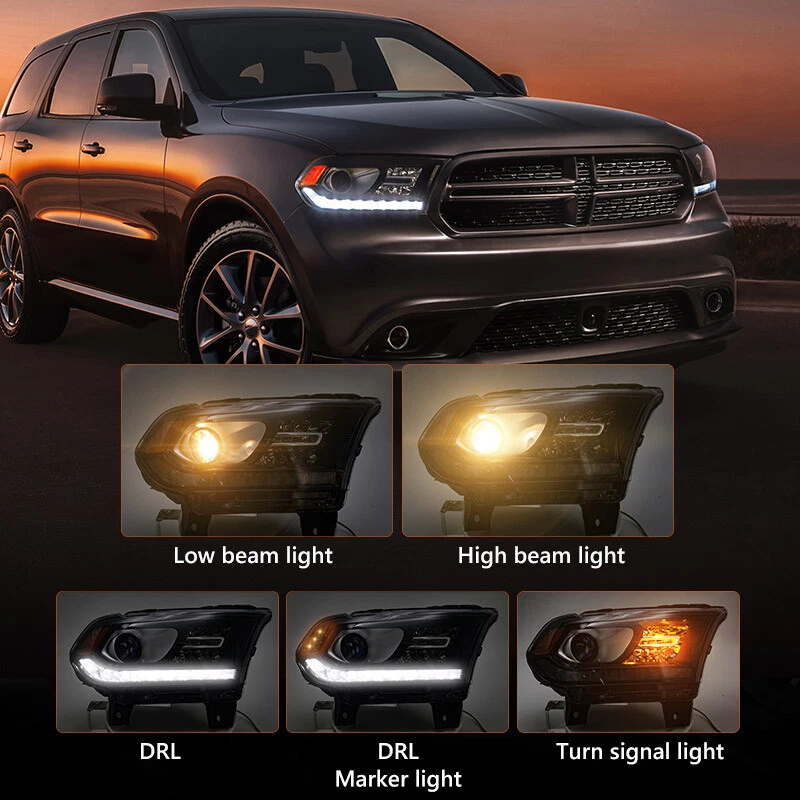For Dodge Durango 2014-2020 Projector Halogen Headlight W/ DRL LED Black Pair Foto 3 de 4