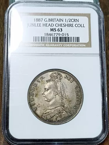Pedigee: Ex. Cheshire 1887 Great Britain Jubilee Victoria Half crown NGC MS 63