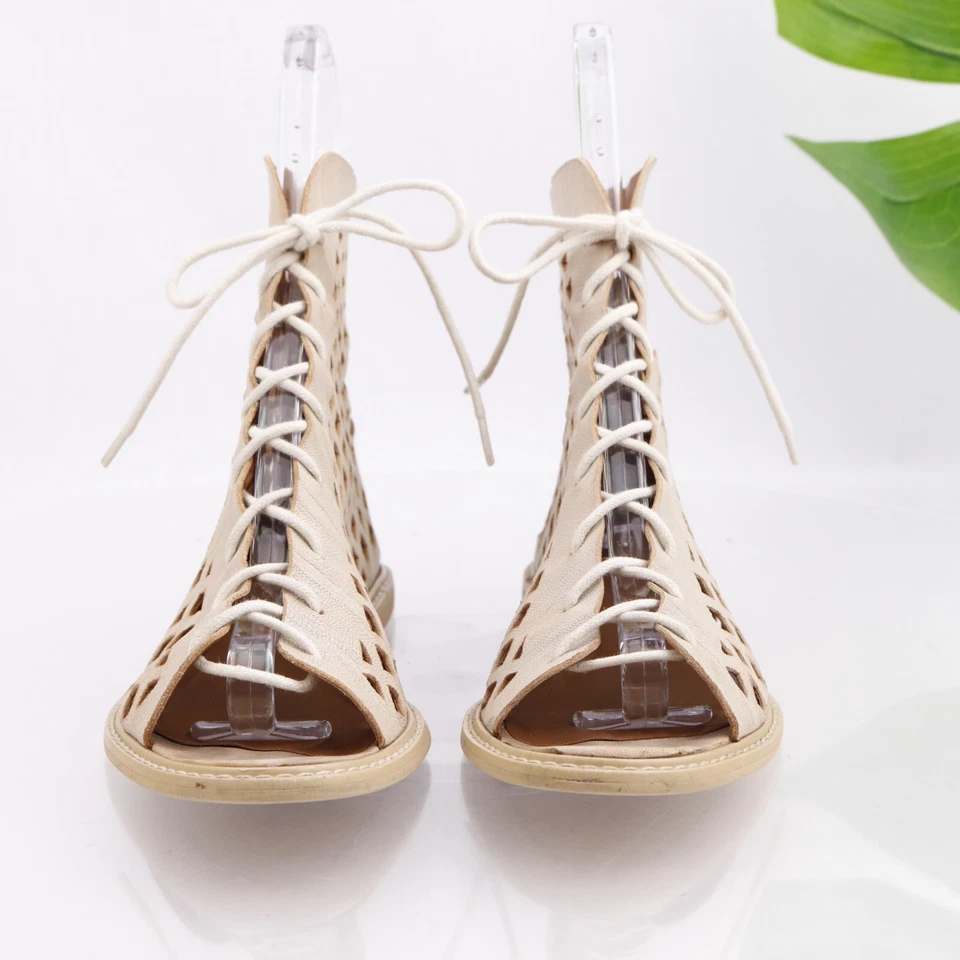 Sandalia para mujer ALL-BLACK Talla 37 6 Botín de cuero beige beige color beige con cordones Foto 3 de 4