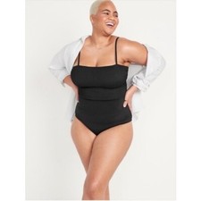 NWT Old Navy Smocked Bandeau One-Piece Black Swimsuit Sz L