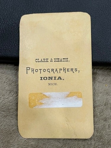 PHOTO OF Man Victorian Cabinet Card 2-1/2 x 4-1/4 Clark & Heath Ionia Mi 1 eye - Picture 2 of 2