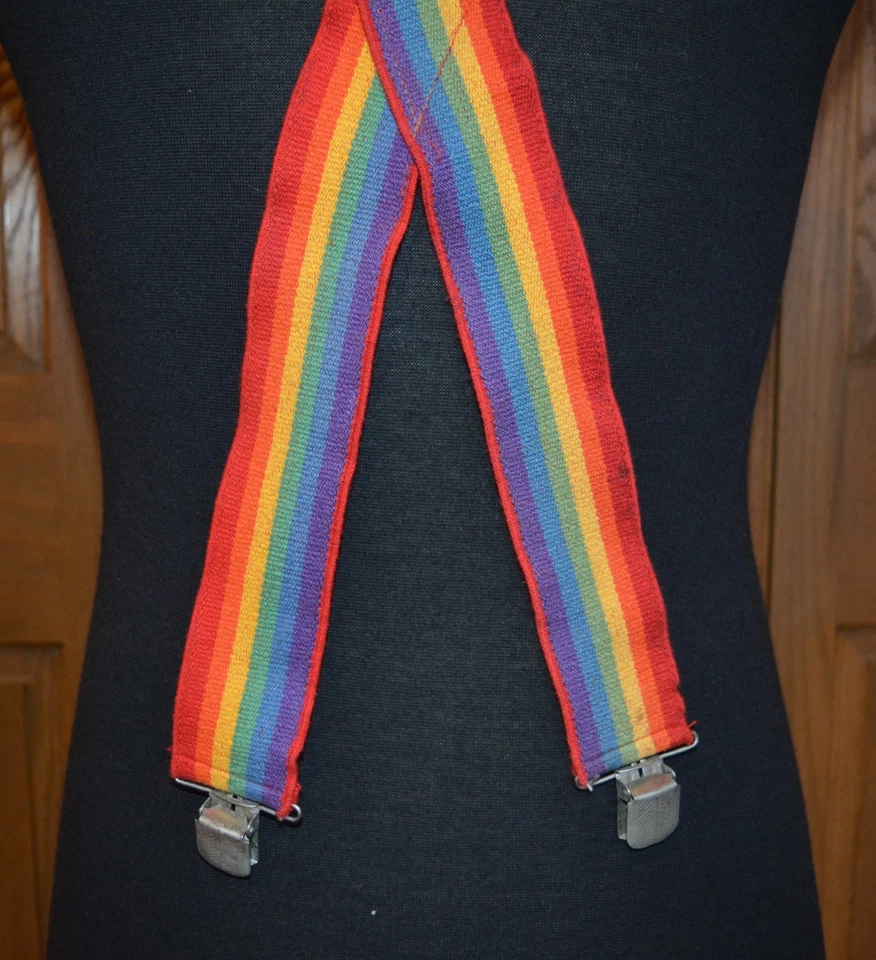 VTG Rainbow Suspenders EUC Festive Colorful Multicolor - Image 2 of 4