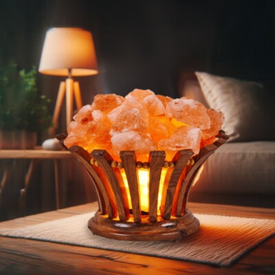 100% Natural 9lb Himalayan Salt Lamp   Pink Salt Night Light Wooden Basket Frame