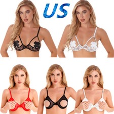 Women's Sheer Mesh Hollow Out Unlined Underwired Bra Tops Bralette Underwear