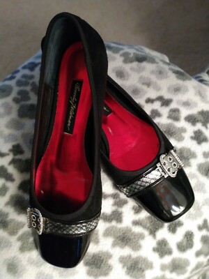 Beverly Feldman Black Patent Leather Suede Shoes with Bling Buckle...Size 7.5