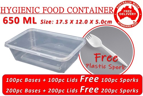 NEW Take away Food Container Lid *FREE SPORK* 500ml 650ml 750ml 1000ml Free Ship - Picture 3 of 5